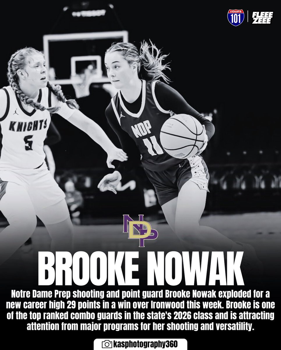 UNSIGNED: Brooke Nowak I 2026 I 5’11” Shooting and Point Guard I Notre Dame Prep [AZ]

29 Points I 4-7 3-Pt. I 4 Assists, 4 Rebounds, and 5 steals

🎥 recruit-match.ncsasports.org/clientrms/athl…

💻College coaches can find Brooke’s contact info, bio, UGPA, potential areas of study, game film, etc..