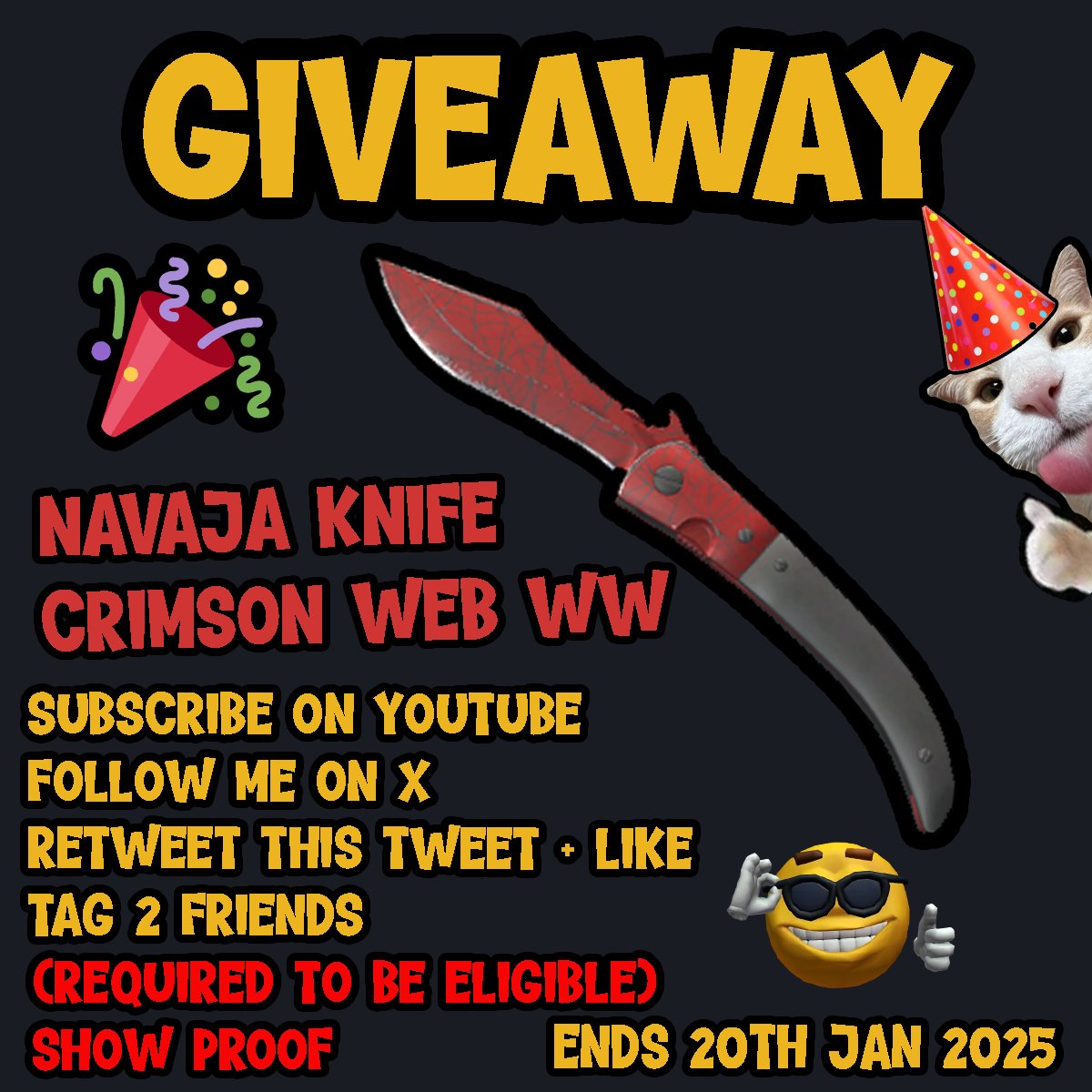GIVEAWAY!!🥳
Navaja Knife Crimson Web WW, worth $100.00!!
Subscribe here youtube.com/@rigbygambles?…
Make sure to show proof ill be checking to see that the winner did all steps! Goodluck! 😍