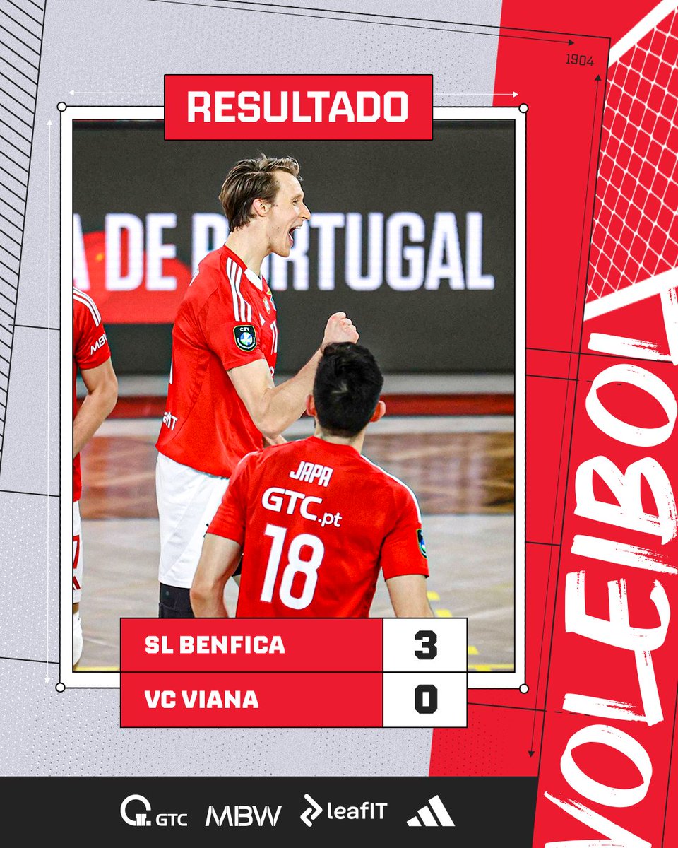 ✨ Vitória e passagem aos quartos de final da Taça de Portugal garantida para o #VóleiBenfica!

🏐 25-18 | 27-25 | 26-24

#GTC #MBW #LeafIT <a href="/adidas/">adidas</a>