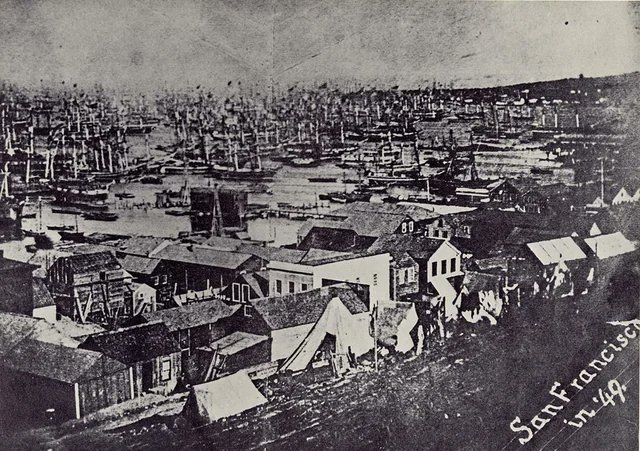 San Francisco in 1849 during the gold rush population explosion