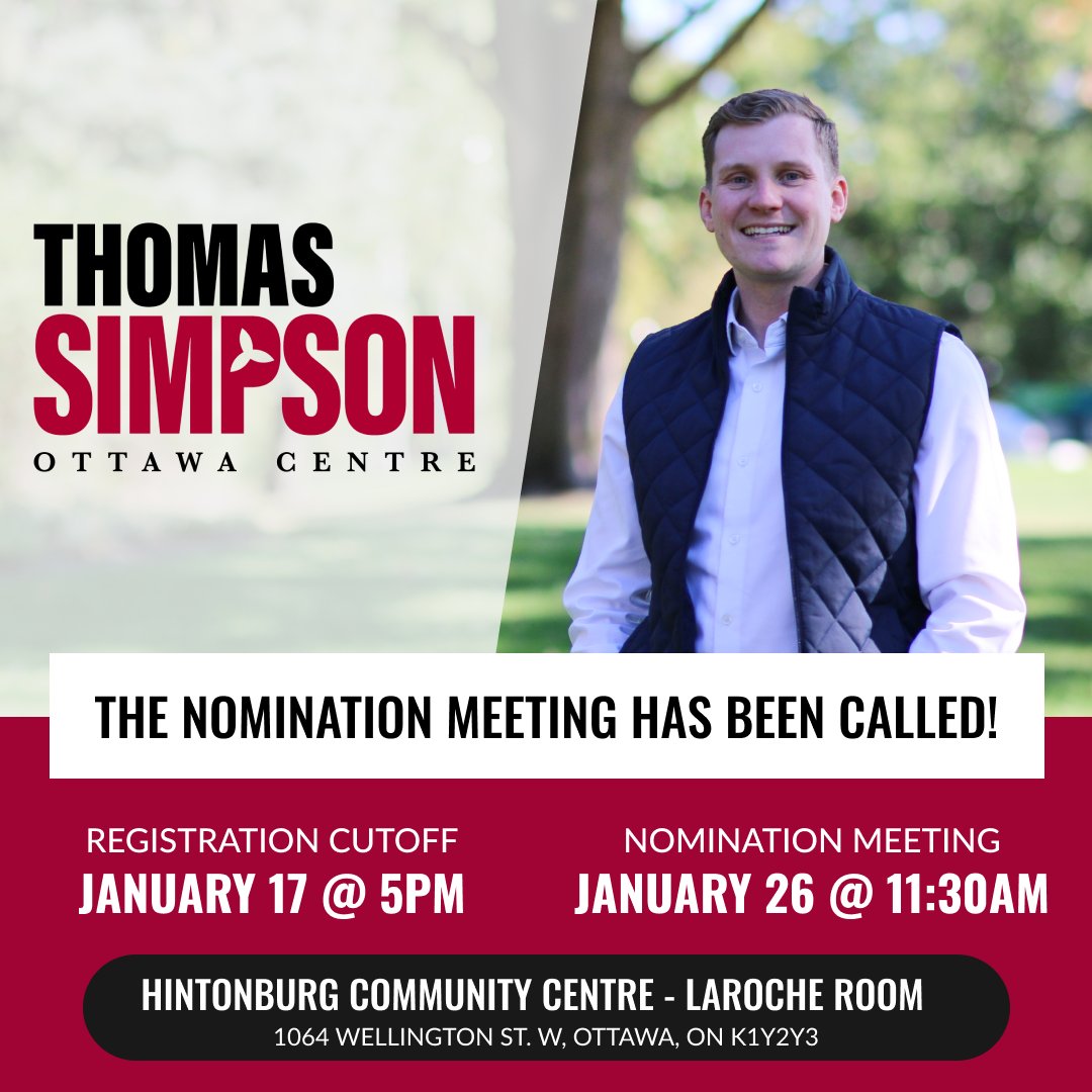 tjsimpson_'s tweet photo. The nomination meeting is January 26th—let’s make it count! 🚨✍️

Sign up now to support New Leadership &amp; Real Action. Every vote matters! 👉 https://t.co/yK33xSfHnP

#OttawaCentre #OntarioLiberalParty https://t.co/7FEwEaS6vQ