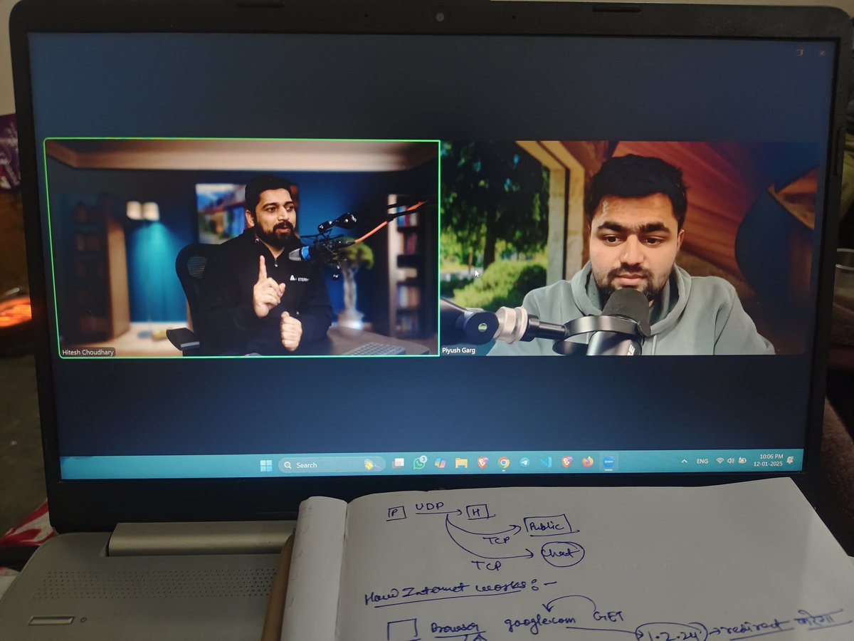 AnandChauhan411's tweet image. Class No. 2nd Got the knowledge of TCP, UDP, DNS Server, and Behind the Zoom.
Top Notch Class ✨
@Hiteshdotcom @piyushgarg_dev #cohort #chaiaurcode