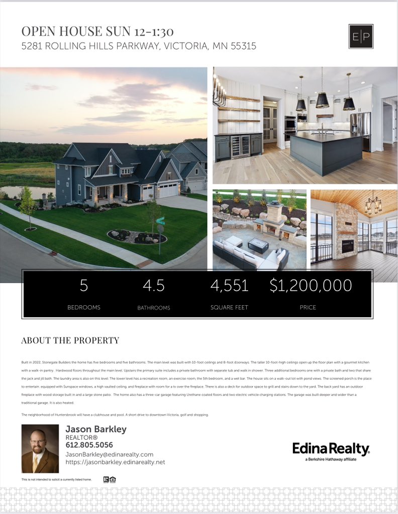 Jason_Barkley's tweet photo. #openhouse Sunday 12-1:30
Built in 2022, Stonegate Builders the home has five bedrooms and five bathrooms. The main level was built with 10-foot ceilings and 8-foot doorways. The taller 10-foot-high ceilings open up the floor plan with a gourmet kitchen with a walk-in pantry. Hardwood floors throughout the main level. Upstairs the primary suite includes a private bathroom with separate tub and walk in shower. Three additional bedrooms one with a private bath and two that share the jack and jill bath. The laundry area is also on this level. The lower level has a recreation room, an exercise room, the 5th bedroom, and a wet bar. The house sits on a walk-out lot with pond views. The screened porch is the place to entertain. equipped with Sunspace windows, a high vaulted ceiling, and fireplace with room for a tv over the fireplace. There is also a deck for outdoor space to grill and stairs down to the yard. The back yard has an outdoor fireplace with wood storage built in and a large stone patio. The home also has a three-car garage featuring Urethane coated floors and two electric vehicle charging stations. The garage was built deeper and wider than a traditional garage. It is also heated. The neighborhood of Huntersbrook will have a clubhouse and pool. A short drive to downtown Victoria, golf and shopping. #thebarkleys #edinarealty #exceptionalproperties https://t.co/NAenBeoCh9