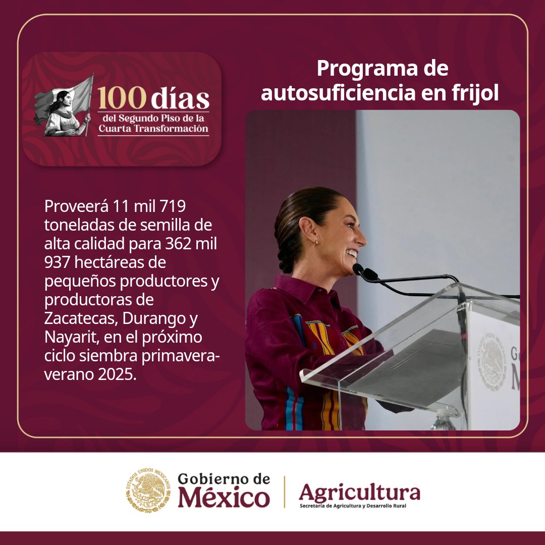 Agricultura_mex's tweet photo. #100DíasPresidenta | El frijol es clave para la soberanía alimentaria de México.

En el segundo piso de la #CuartaTransformación impulsamos su producción para alcanzar la autosuficiencia de esta leguminosa. https://t.co/mabAU6YBgz