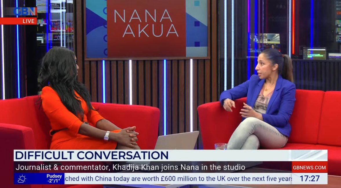 KhadijaKhan__'s tweet image. I spoke with @Nanaakua1 on @GBNEWS regarding the belief that women who do not adhere to the so-called Islamic modesty code and cover themselves are “corrupt and vulgar.”
#DifficultConversation

Watch the full video: (2:25:34)
youtube.com/live/TST1HOBA3…