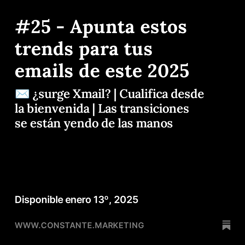 Llevo más de 5 años enviando newsletters para ecommerces.

Y este tiempo ha dado para muchos cambios.

¿Qué nos espera este 2025?

De eso hablo en mi newsletter de mañana.

¿Quieres recibirla?

Enlace en mi bio.