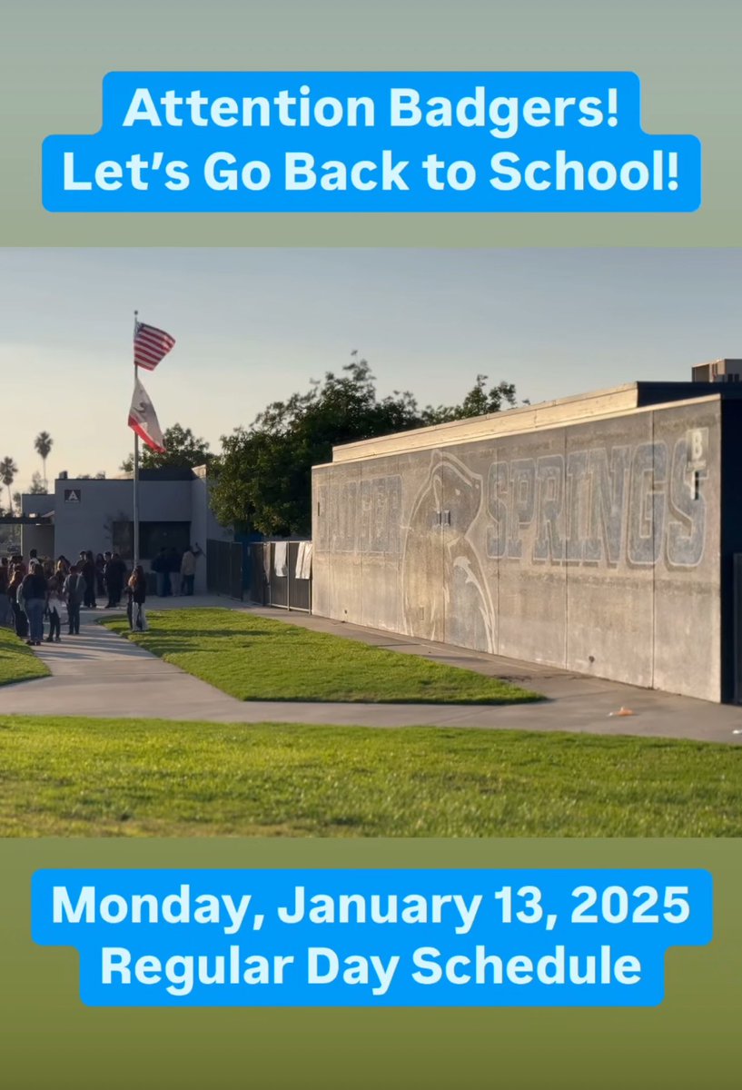 Back to School! Monday, January 13, 2025 - Regular Day Schedule