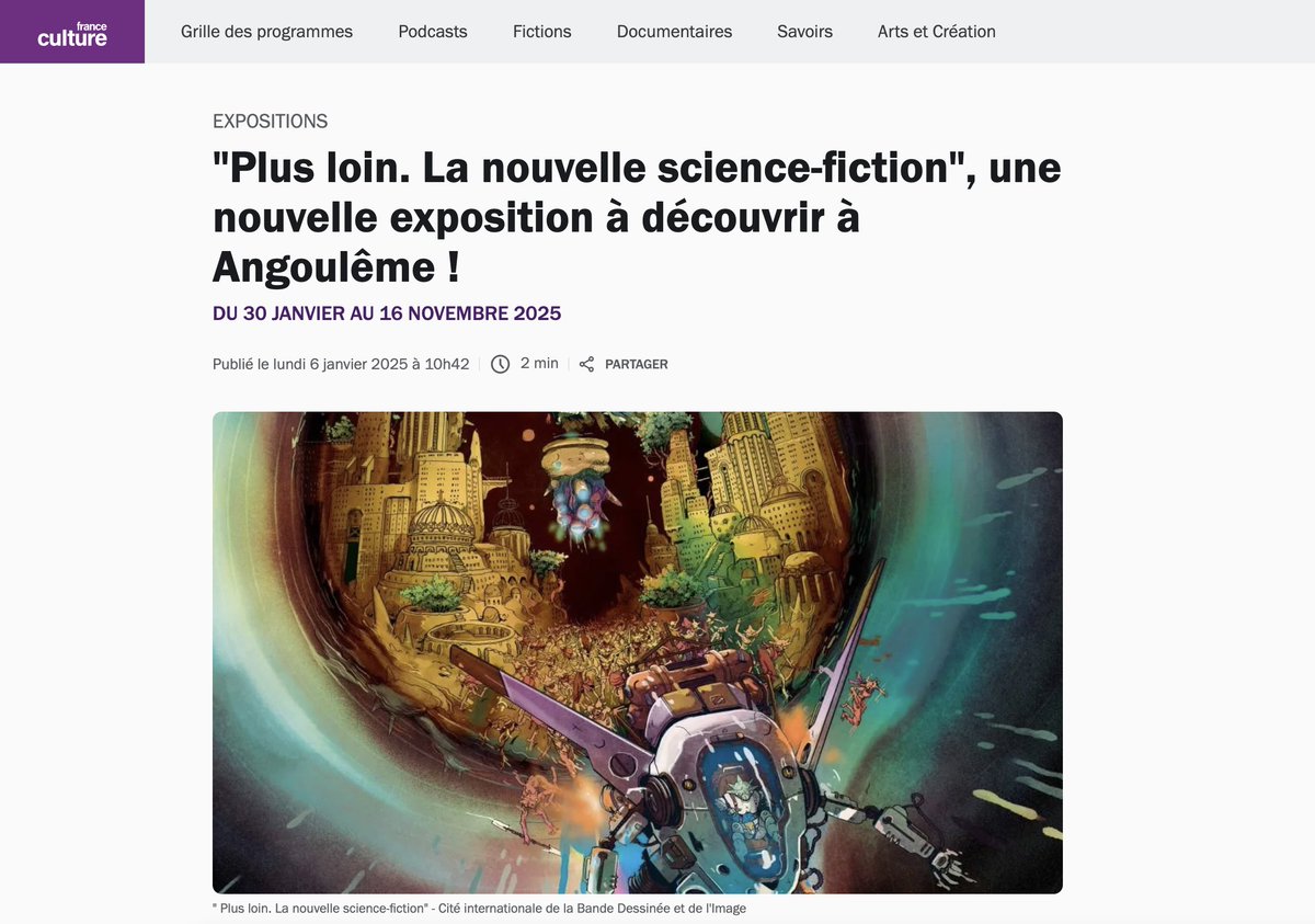 Notre très chouette partenaire <a href="/franceculture/">France Culture</a> présente la fameuse exposition sur la science-fiction que nous préparons depuis des mois ! Hâte de faire mon premier Mauvais Genres avec le grand François Angelier !! Décollage vers les étoiles dans 15 jours.

radiofrance.fr/franceculture/…