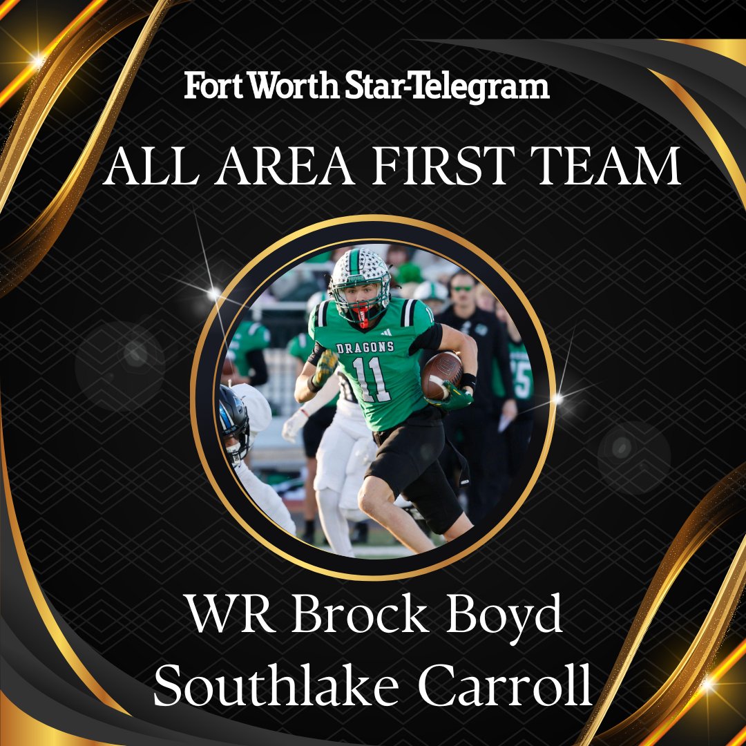 swaggarly's tweet photo. Southlake Carroll WR Brock Boyd is on the Star-Telegram All-Area Super Team First Team. #TXHSFB 

The Dragons have 13 players that were selected. FULL TEAM: https://t.co/Aj7TQ6MSXI https://t.co/RS1vebaGuO