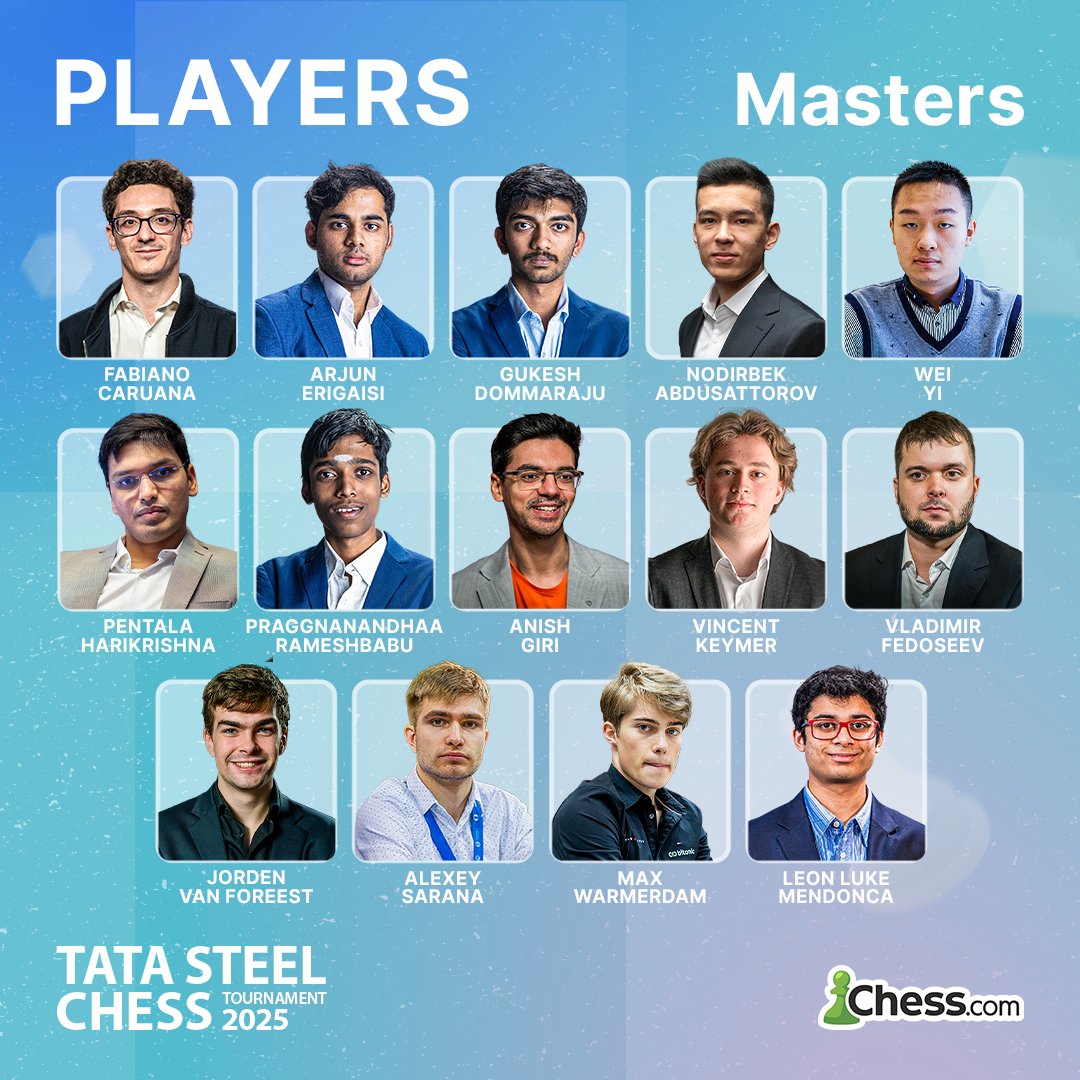 chesscom's tweet photo. Tata Steel Chess returns next week with an all-star lineup of top grandmasters!

Who is your favorite to win?? 🤔 https://t.co/HfFrvVtNbP