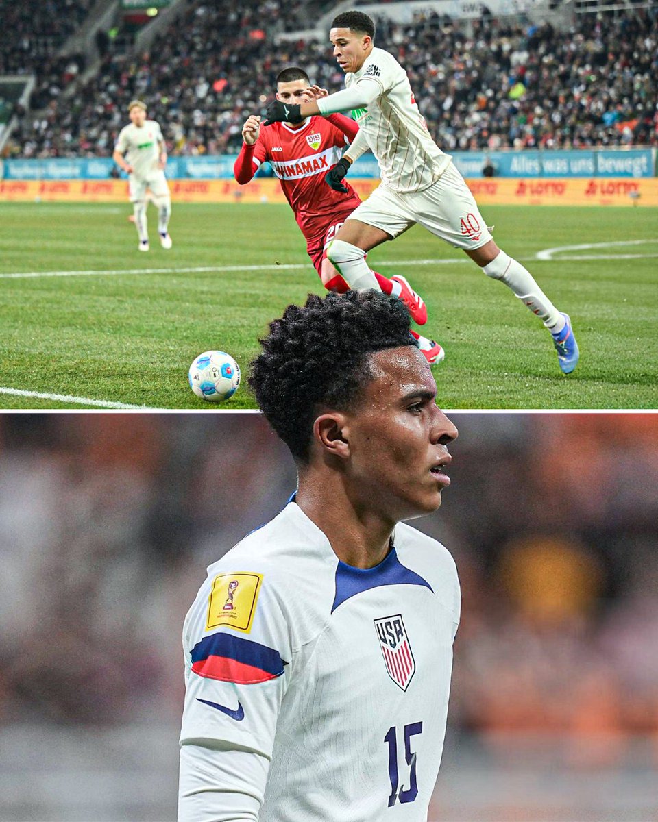 usmntonly's tweet photo. 18-year-old U.S. defender Noahkai Banks in his Bundesliga debut for Augsburg, after coming on in the 29’ 👀

44 touches
31/35 passing (89%)
2 long balls
3 clearances
2 interceptions
4 recoveries
2 tackles
3 duels won

Solid debut! 🇺🇸 https://t.co/4Z2K8Xv7cX