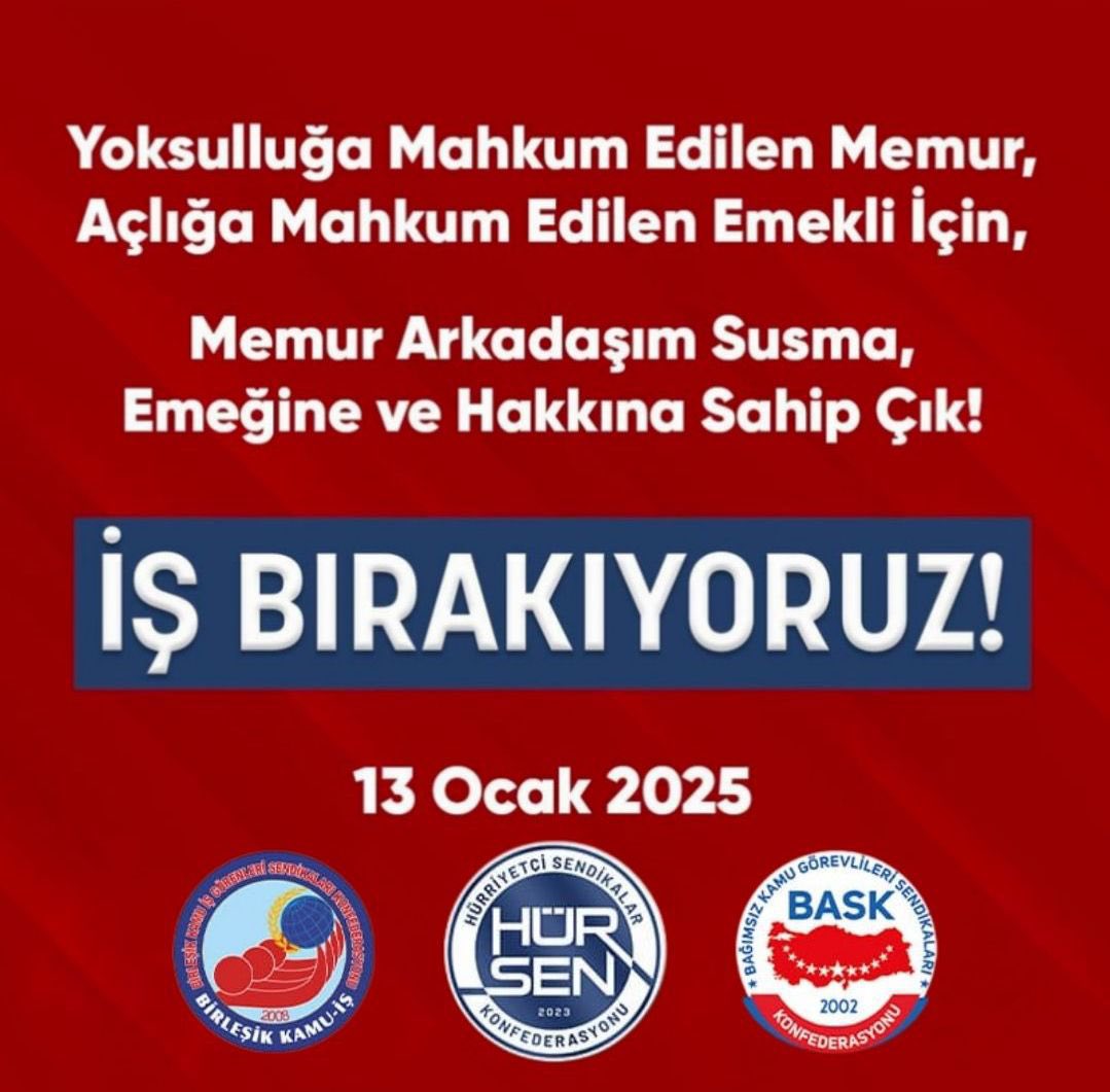 📍ANKARA 
“T.C.Hazine ve Maliye Bakanlığı Devlet Mahallesi Yerleşkesi” önünde olacağız. Üyelerimizi saat 11:00’de bekliyoruz.
#13OcakErMeydanı