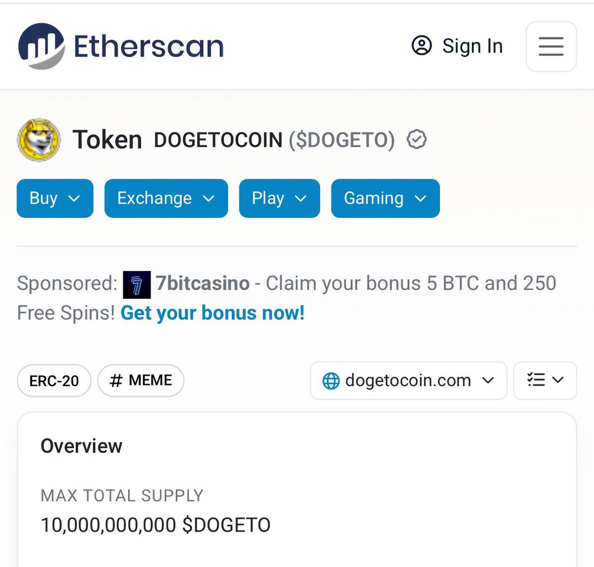 🚀 $DOGETO is now verified on Etherscan! ✅
🔗 Check details here: Etherscan

ERC-20 Contract:
0x1Da89A2B73368C658C83F24f7d8F9B4a45b1deEF
🔥 Maximum supply: 10,000,000,000

We continue to move forward together! 🚀🐾

#Dogeto #Cryptocurrencies #Etherscan