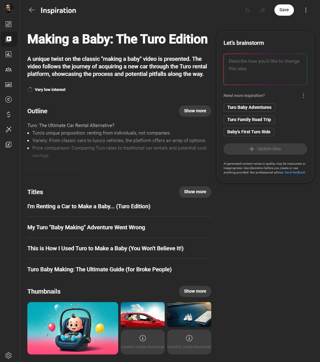 youtube's idea generator is getting out of hand