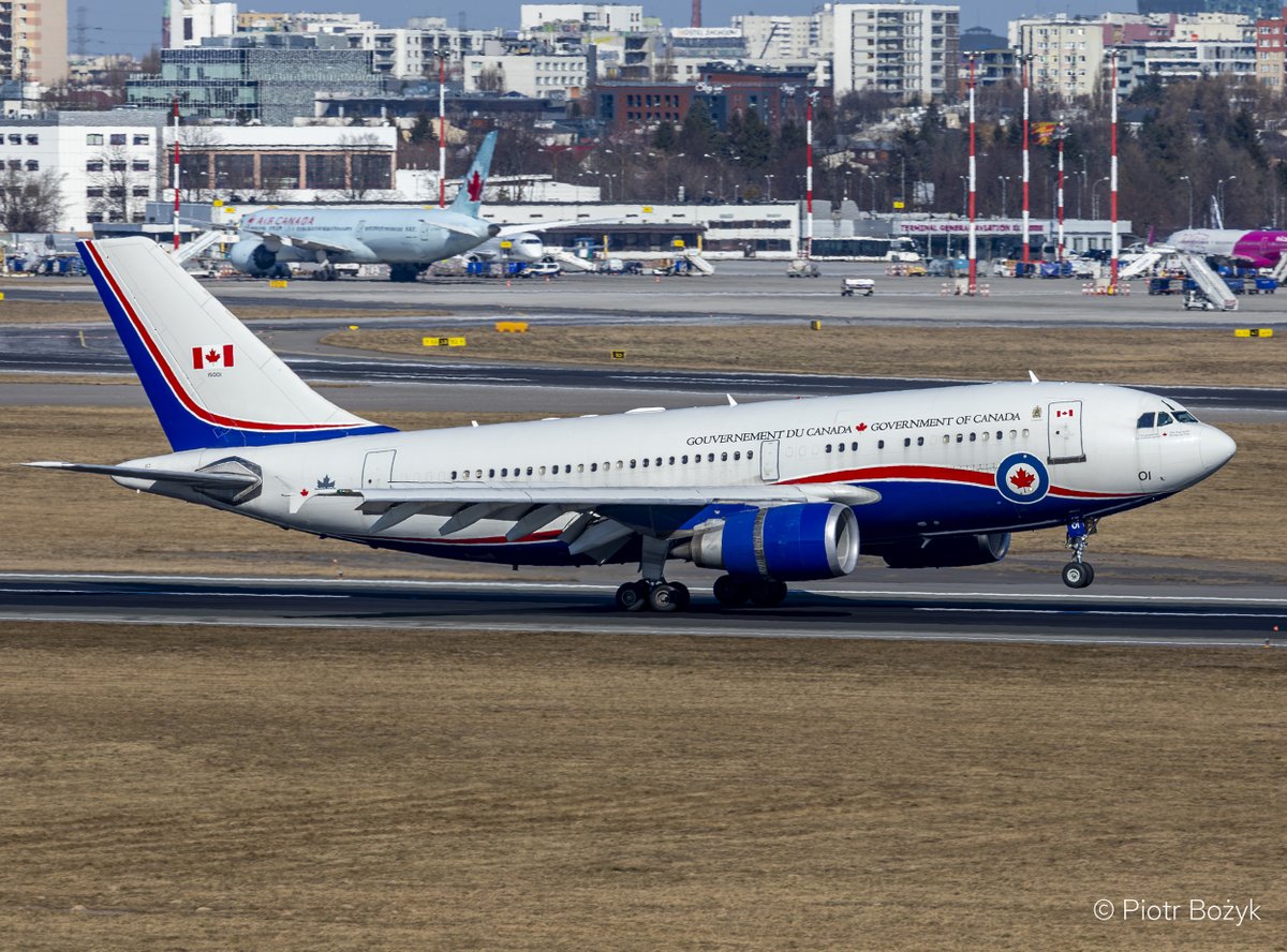 PiotrBozyk's tweet photo. EN/PL: January 6 marks the retirement of @RCAF_ARC   15001, the VIP version of Canada’s @Airbus  #CC150 Polaris which has carried Prime Ministers, Governor Generals, Royalty, and most importantly, canadian troops since the early 90s👉https://t.co/BkaIJf0hrQ She began life with Wardair, and was bought by the Government of Canada, after Wardair sadly was sold to Canadian Airlines, which went bankrupt shortly thereafter. The call sign of the VIP-configured CC-150 is known officially as CAN Force One when the PM is onboard. Here pictured at #ChopinAirport in March 2022 during a visit by Canadian Prime Minister @JustinTrudeau and in March 2023 during a visit with military officials / 6 stycznia br. został oficjalnie wycofany z użytku pierwszy #Airbus CC-150 #Polaris w wersji VIP Kanadyjskich Królewskich Sił Powietrznych (Royal Canadian Air Force - #RCAF) o numerach taktycznych 15001. Początkowo należał do linii Wardair, a następnie został zakupiony przez rząd Kanady, po tym jak Wardair został sprzedany Canadian Airlines, które wkrótce potem zbankrutowały. Callsign CC-150 skonfigurowanego dla VIP-ów, gdy na pokładzie znajduje się premier, to CAN Force One. Tutaj na zdjęciu na #LotniskoChopina w marcu 2022 r. podczas wizyty kanadyjskiego premiera Trudeau oraz w marcu 2023 r. podczas wizyty z oficjelami wojskowymi. #avgeek #aviation #Kanada #Canada #avia #lotnictwo #CC150Polaris #VIP #GOV #A310