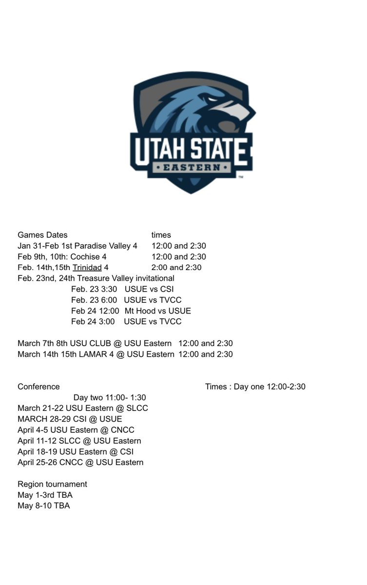 Coaches here is my schedule for this year playing for USUE. 

Three weeks can’t come fast enough!!

Looking for 4 year opportunities!!