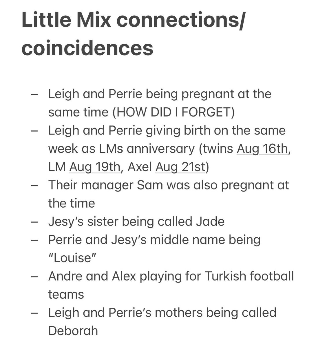 dlovesleighanne's tweet photo. More Little Mix connections and coincidences 😭 the birthdays one is INSANE https://t.co/NnPyin087C