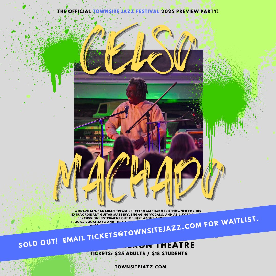 🎉 Wow! 🎉Tickets are now SOLD OUT for our January 24 event at Max Cameron Theatre, Celso Machado in Concert: The official @TownsiteJazz 2025 Preview Party!

Email tickets<a href="/townsitejazz/">Townsite Jazz Festival</a>.com to join a waitlist in case more tickets come available. Thanks for the amazing support!