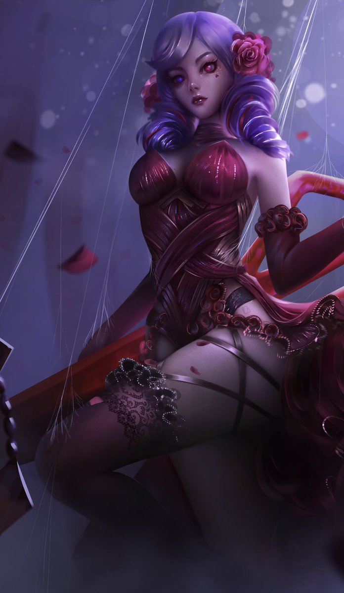 kstudio_est25's tweet photo. I spent 5 days drawing this piece—oh, my back hurts :(((, but it’s okay, it’ll be fine soon! Proudly presenting: Gwen Black Rose fan art from League of Legends! #LeagueOfLegends #Gwen https://t.co/h92fENtyjx
