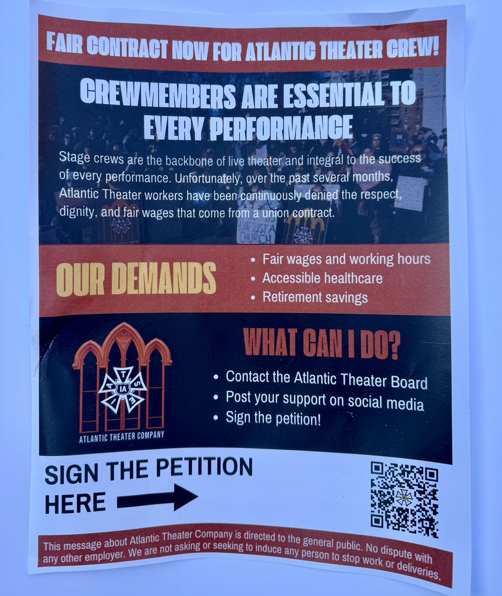 IATSELocal764's tweet photo. In solidarity with @AtlanticTheater workers! Please sign the petition. https://t.co/x6Sw4Mesh2 https://t.co/8Oh7HSUZj1