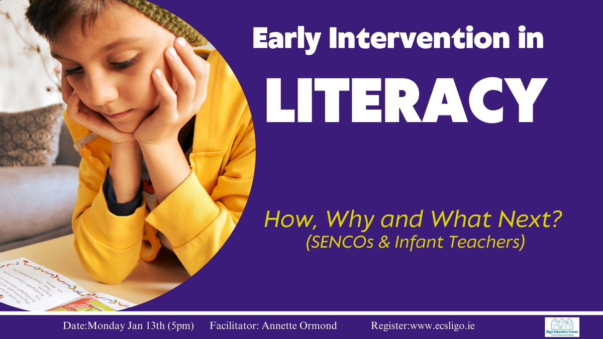 📚Join Annette Ormond to explore the power of early LITERACY intervention.
Learn to identify at-risk pupils, use the continuum of support, and plan impactful strategies to help children reach their potential. 🌟
👉Register: ecsligo.ie
#literacy #SENCO