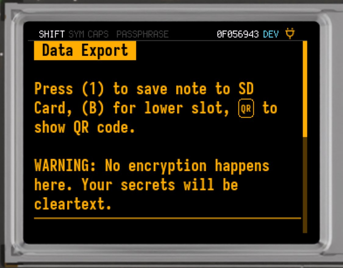 Hodl_Dee's tweet photo. Did you know you can export ALL Secure Notes and Passwords as a QR? https://t.co/rKmWjowWaY