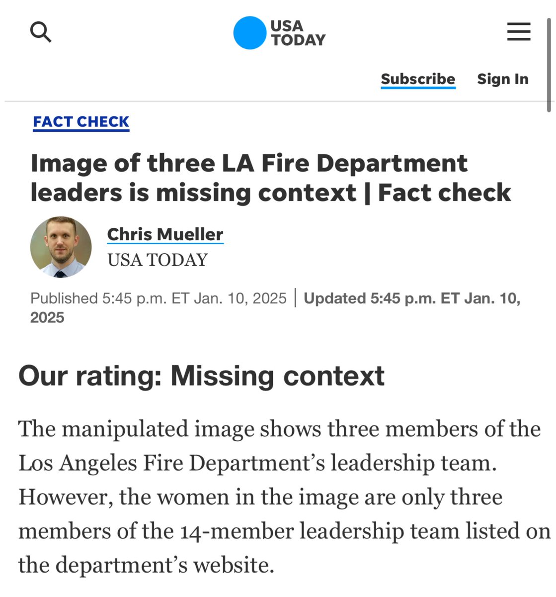 libsoftiktok's tweet photo. USA Today “fact checked” my post and claim the photo is “manipulated.” This image is not manipulated. This was a public image that they themselves posted. I simply reshared it. They are all currently listed as leaders on LAFD’s website. https://t.co/XcY3VqpHGy