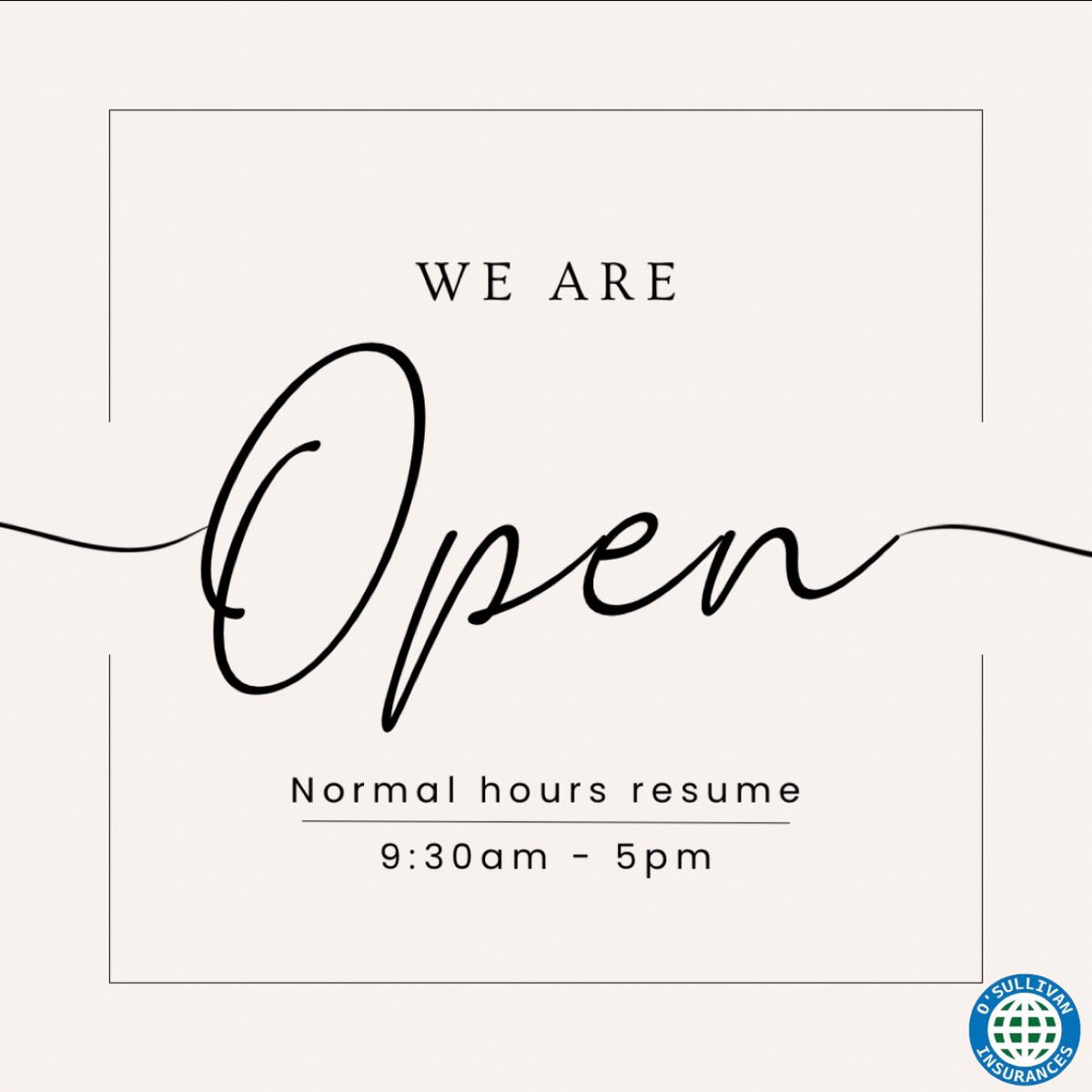 Following last weeks weather disruptions, we will be back open as normal tomorrow😊