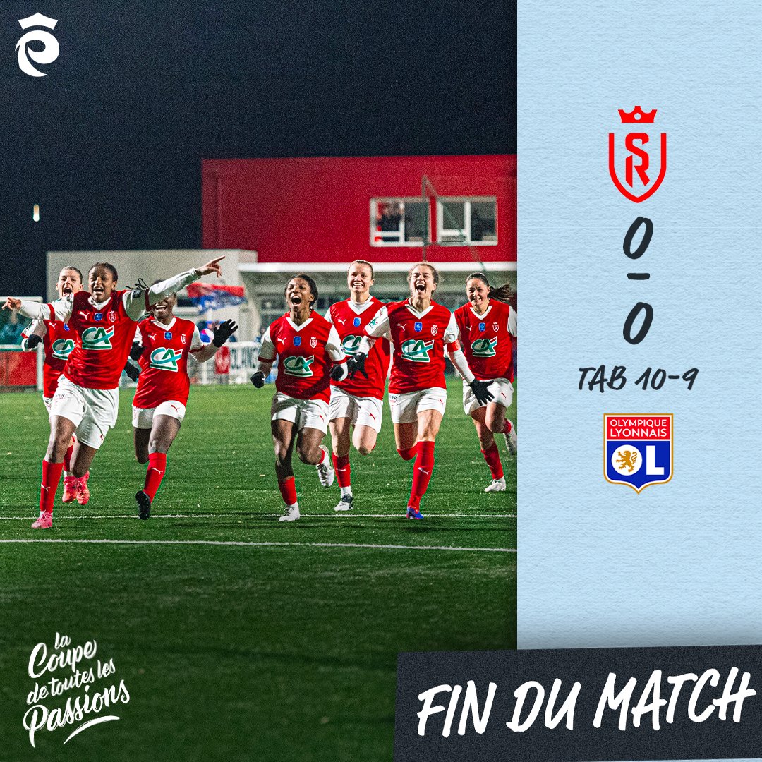 StadeDeReims's tweet image. 𝗜𝗡𝗖𝗥𝗢𝗬𝗔𝗕𝗟𝗘 ! 🤩🤩

💪 Nos Rémoises réalisent l'exploit en éliminant l'Olympique Lyonnais aux tirs au but ! Direction les 8es de finale de la @coupedefrance ! 🏆👏

#PionnièresEtAmbitieuses #SDROL