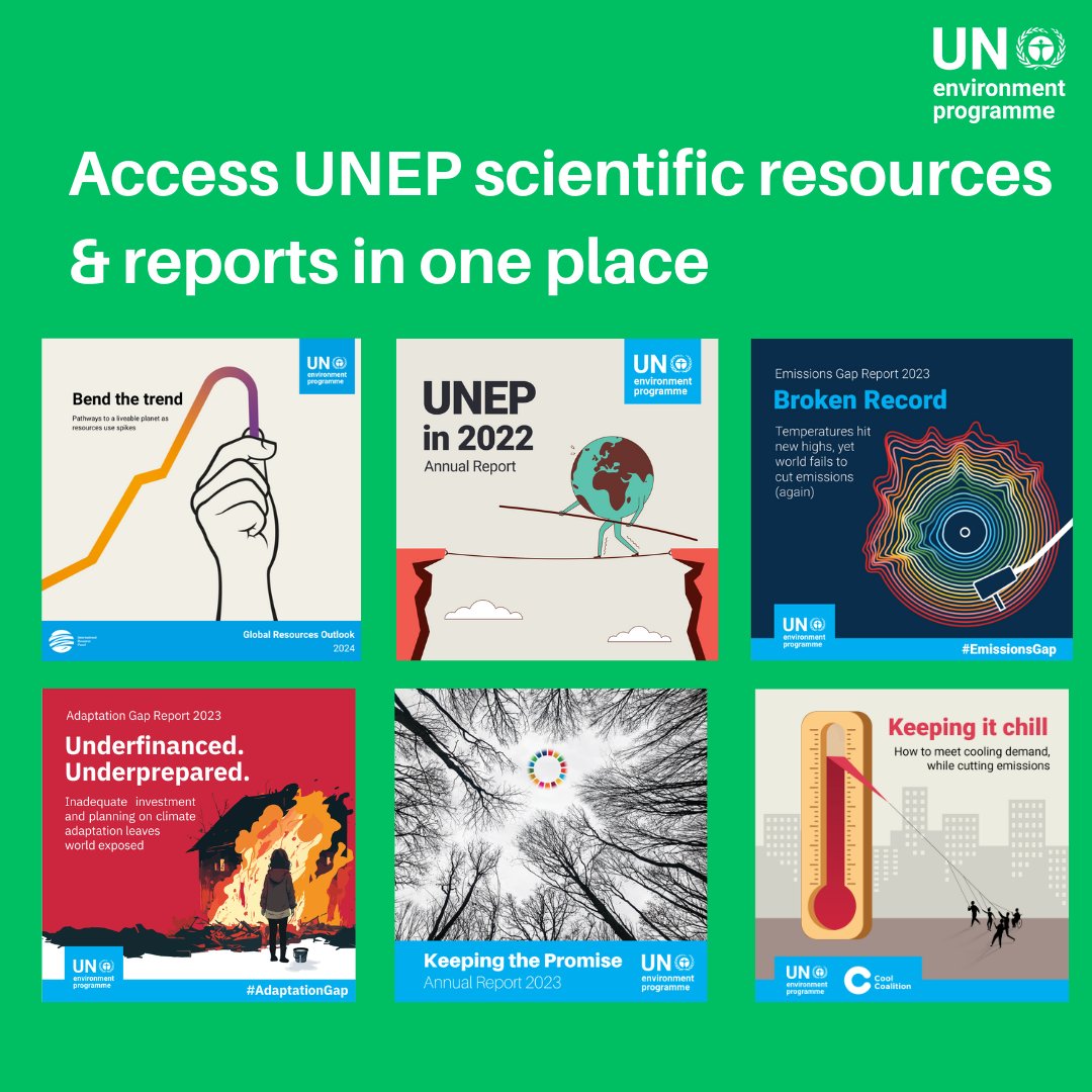 UNEP's tweet photo. UNEP regularly publishes the latest science and reports touching on different environmental matters, to advance solutions to the triple planetary crisis of climate change, nature and biodiversity loss, and pollution and waste.

Access these resources here: https://t.co/c1oVQXKnms https://t.co/rNWwC9nVtV