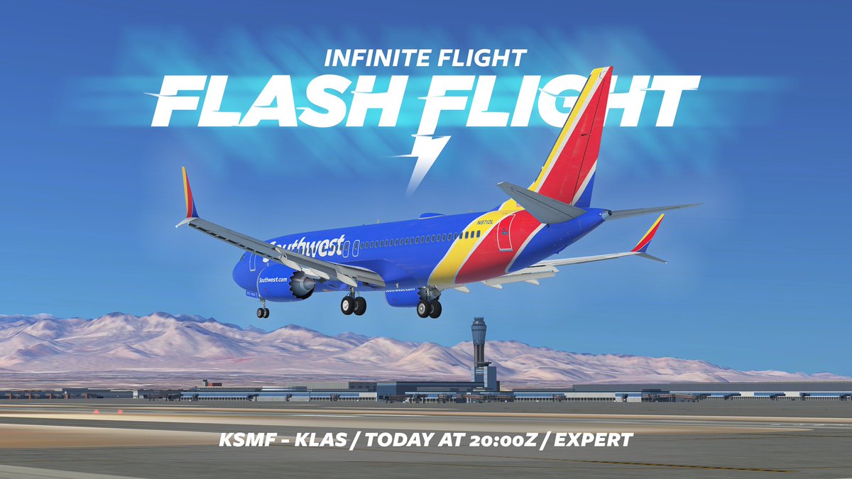 Join us today at 20:00Z for a short hop from Sacramento (KSMF) to Las Vegas (KLAS)! Details: community.infiniteflight.com/t/flash-flight…