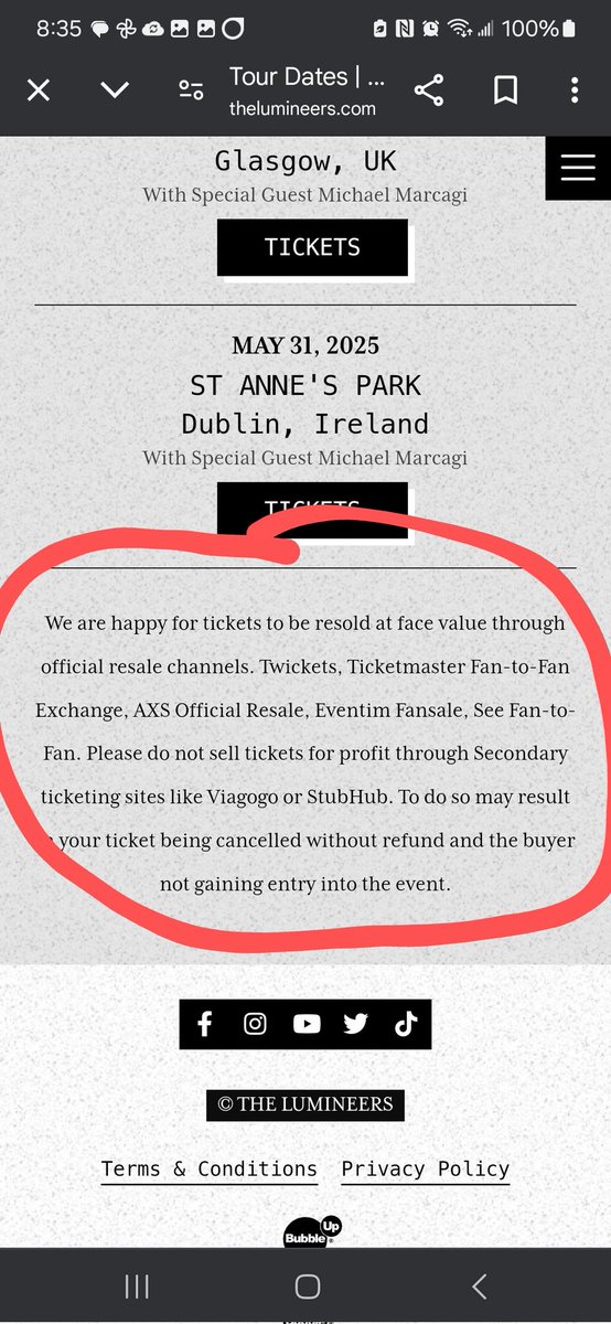 LS93489's tweet photo. @erastourticketz @Eras_Resale @inmygreatwarera @swifferupdates @taylornation13 Check out what The Lumineers put on their 2025 tour site about ticket reselling! Let's hope other artists keep doing this too! https://t.co/Njjy6MyPHH
