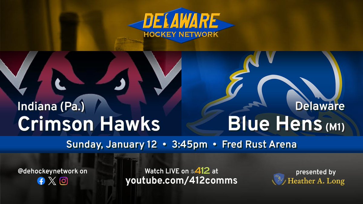 The <a href="/UDHockey/">University of Delaware Ice Hockey</a> Men's D1 #BlueHens look to rebound for a split against <a href="/IUPIceHockey/">IUP Ice Hockey</a>, and we'll have all the action from the <a href="/UDIceArenas/">UD Ice Arenas</a> starting at 3:45pm!

Watch on #the412 in FULL HD here: youtube.com/watch?v=GhT36V…