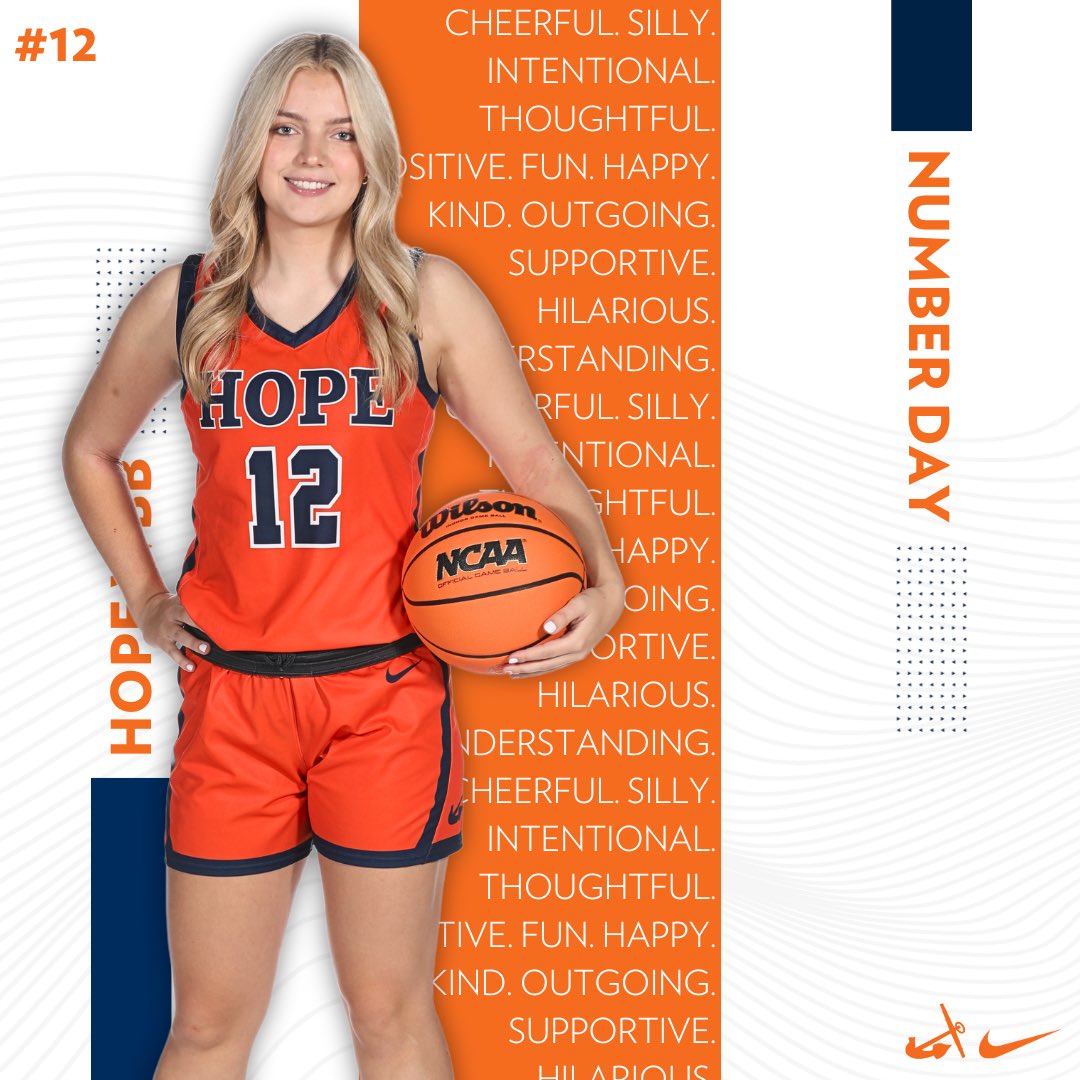 #12 Emma: cheerful, intentional, silly, thoughtful, positive, happy, fun, hilarious, supportive, understanding, funny. 😄

#GoHope | #WE | #HopeWBBNumberDay