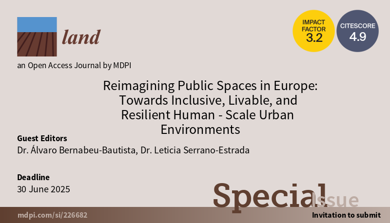 🌍 Call for Papers

Happy to announce that <a href="/leticiaserranoe/">Leticia Serrano-Estrada</a> and I are co-editing a Special Issue in the journal Land titled "Reimagining Public Spaces in Europe: Inclusive, Livable &amp; Resilient Urban Environments."

🔗 Details: mdpi.com/journal/land/s…
📅 Deadline: 30th June, 2025