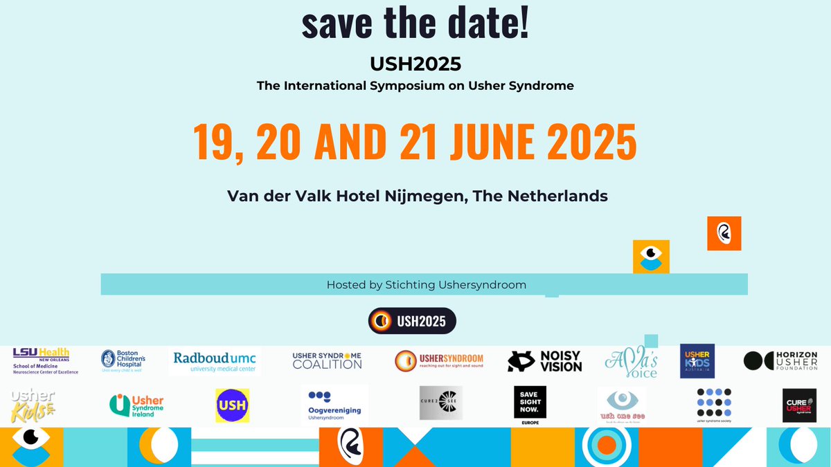 🎉 New year, new adventures! 🌟 Don't miss the International Symposium on Usher Syndrome: 19-20 June (scientific conference) + 21 June (USH Community Day). Join us in Nijmegen-Lent, NL! 🌍 Register now at USH2025.org! 🧬 #USH2025 #UsherSyndrome #Conference