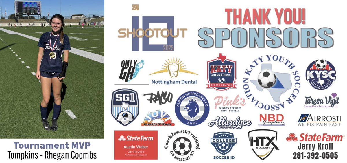 🎉 CONGRATULATIONS 📣

2025 i10 Shootout Tournament MVP <a href="/rhegancoombs/">Rhegan Coombs</a> from <a href="/OTHSLadySoccer/">Katy Tompkins Lady Falcon Soccer ⚽️</a>