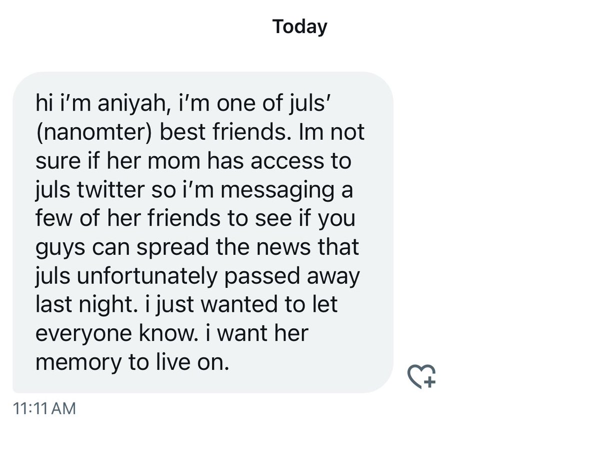 jentokki's tweet photo. I have received news that juls (nanomter) has passed away :( https://t.co/a84FebQaMv