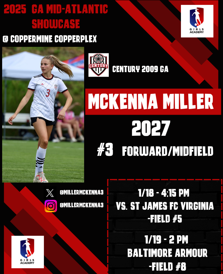 My team is heading to Maryland this weekend for the GA Mid-Atlantic Showcase!  Were ready to compete and make this weekend unforgettable! Here's the schedule⬇️
<a href="/ImYouthSoccer/">ECNL/GA/Recruiting/College Soccer</a>
<a href="/GAcademyLeague/">Girls Academy</a>
<a href="/Century_Utd/">Century United</a>
<a href="/TopDrawerSoccer/">TopDrawerSoccer</a>
<a href="/TheSoccerWire/">SoccerWire</a>
<a href="/Century09GA/">Century 09 Girls Academy</a>