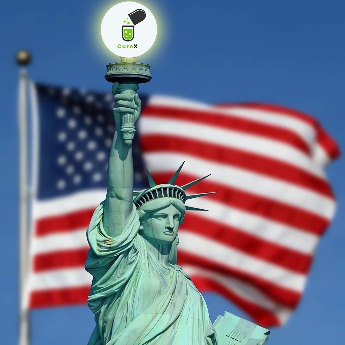 CureX_DeSci's tweet photo. 🗽 The Statue of Liberty is seen as a symbol of free will, while CureX is a guiding light in charity, bringing hope to humanity.💡✨ https://t.co/L4QuQrlFku