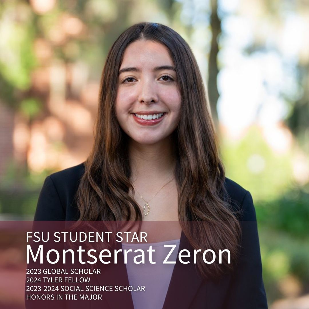 FSU_CRE's tweet image. 🌟 Meet Montserrat Zeron, a Student Star shining bright at FSU! 🇲🇽✨
Montse is 2023 Global Scholar, 2023-2024 Social Science Scholar, 2024 Tyler Fellow, and has successfully defended her Honors in the Major thesis 🌎❤️ 🎉 #FSUGlobal #IDEAGrant #TylerFellow