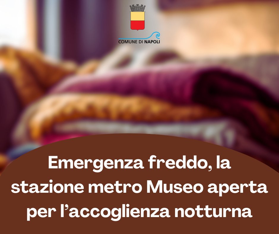 ComuneNapoli's tweet photo. Emergenza freddo, aperta la stazione metro Museo

La decisione nel quadro delle azioni straordinarie messe in campo per fronteggiare le temperature rigide di questi giorni e garantire un luogo sicuro alle persone più vulnerabili.

Leggi sul sito👇
https://t.co/7gduNh3Gbz https://t.co/b4gbhEQmkN