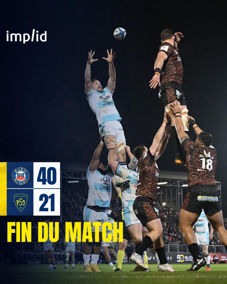 ASMOfficiel's tweet photo. #BATvASM l Score final avec @implid_groupe
Pas aidés par une entame ratée et de nombreuses décisions contraires, les Auvergnats s'inclinent à Bath sans bonus. Ils joueront toutefois leur qualification la semaine prochaine face à Bristol. https://t.co/7O3oyTaDTn