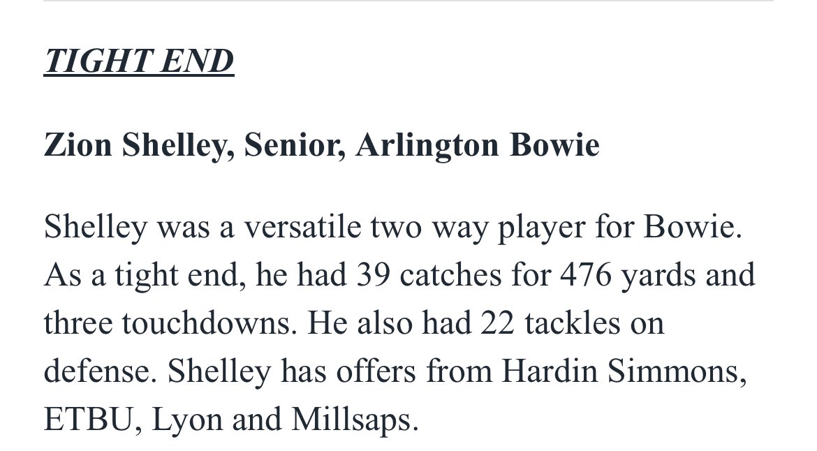 Blessed to make second team all area 🙌🏾 <a href="/WillieCarter34/">Willie Carter 🏈🏈</a> <a href="/bowievolfb/">Arlington Bowie Football</a> <a href="/Sallis02/">SALLIS</a> <a href="/WeDemBos/">WeDemBos Media</a> <a href="/GPowersScout/">Greg Powers 🏟️</a> @DfwTopTalent <a href="/Antler_SN/">Antler Sports Network</a> <a href="/PrepRedzoneTX/">Prep Redzone Texas</a> <a href="/TRUHuntPerform/">TRU Hunt Performance</a> <a href="/TXTopTalent/">TX TOP TALENT</a> <a href="/FCProspects_/">First Class Prospects</a> <a href="/Coach_Indy/">Indy Siehndel</a>