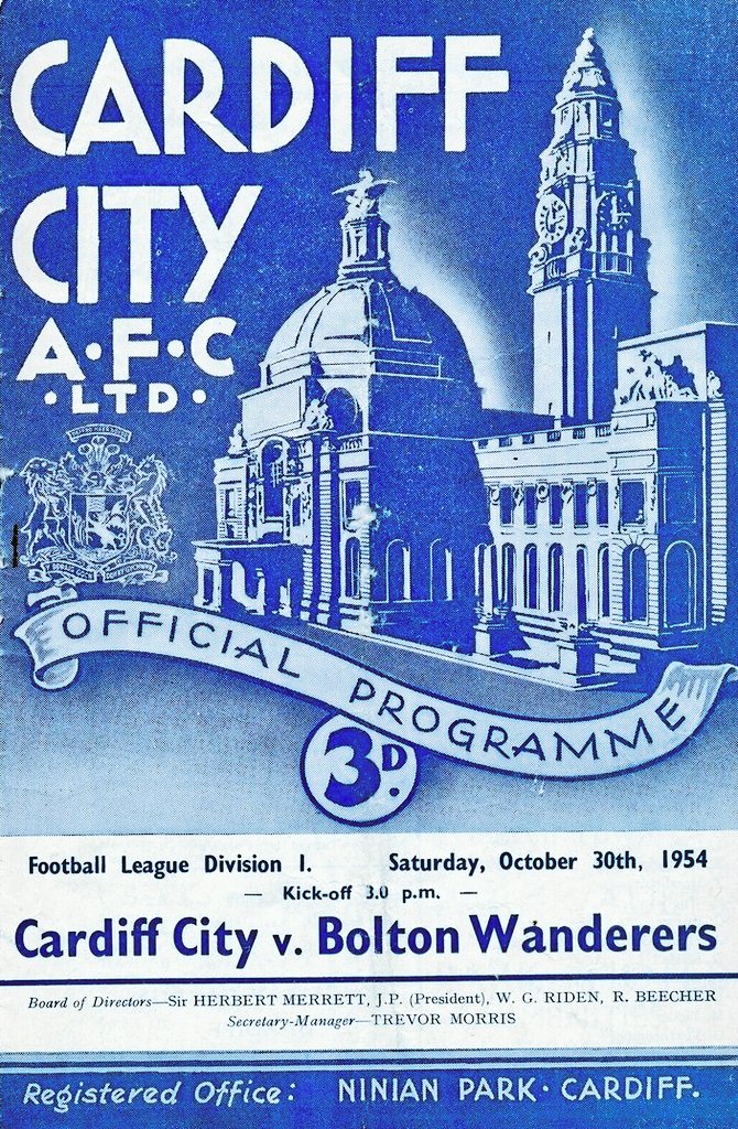 footballmemorys's tweet photo. Programme cover for the Cardiff City v Bolton Wanderers clash back in 1954
#CCAFC #CardiffCity #BWFC #BoltonWanderers #Programmes https://t.co/bcClzXdKI5