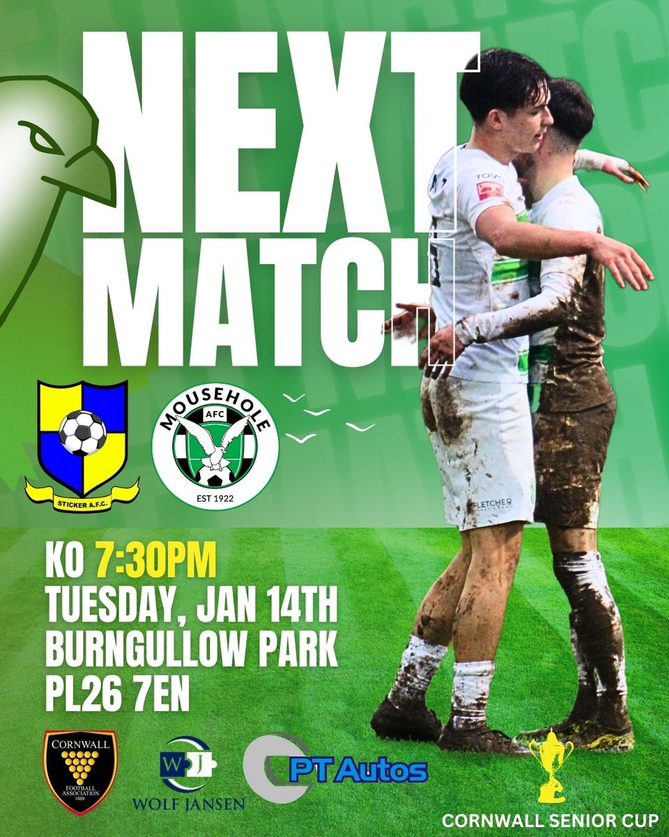 MouseholeAFC's tweet photo. 🏆 NEXT UP we try again at @StickerAFC in the @cornwallfa Senior Cup this Tuesday evening. 

@Cornishfootball @swsportsnews @SouthernLeague1
#flyingalltogether #wayoutwest #seagulls #mafc https://t.co/oLRrdTjDiH