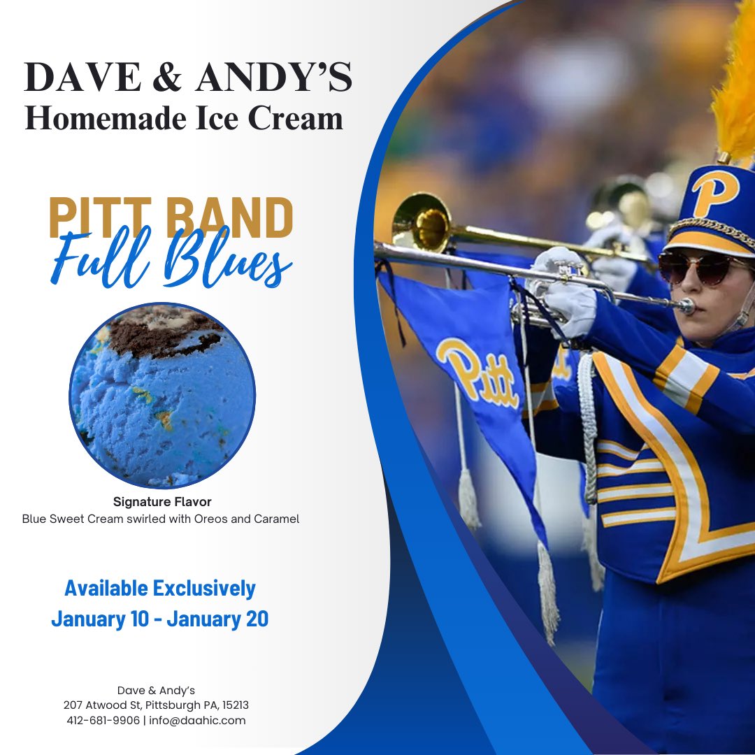 Who doesn't want some ice cream in the middle of January!?! Head over to Dave &amp; Andy's to try our new flavor "Full Blues"!!🙌🏻🙌🏻#h2p #pittband #icecream
