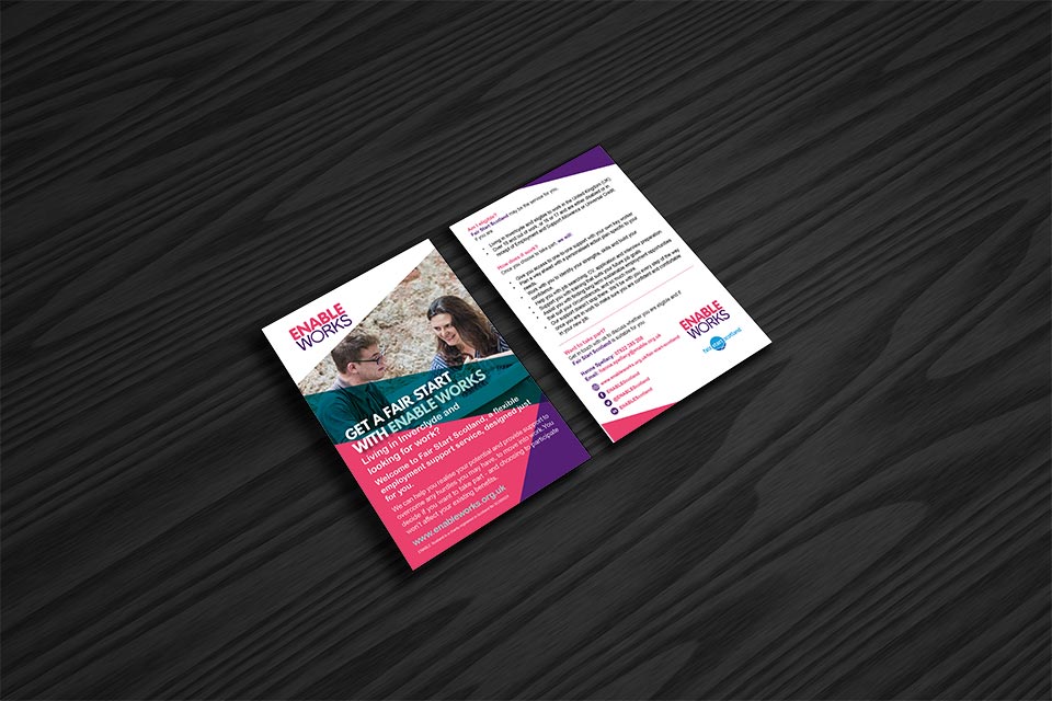 Ak39380645Umair's tweet photo. A4 or A5 single-sided stationery leaflet or flyer design for marketing and branding Fair Start Scotland in Inverclyde. Project organised by Enable Works.

#graphicdesign #print #marketing #stationery #branding #leaflets #flyers #posters #fairstartscotland #enableworks https://t.co/TriXOmLdbM