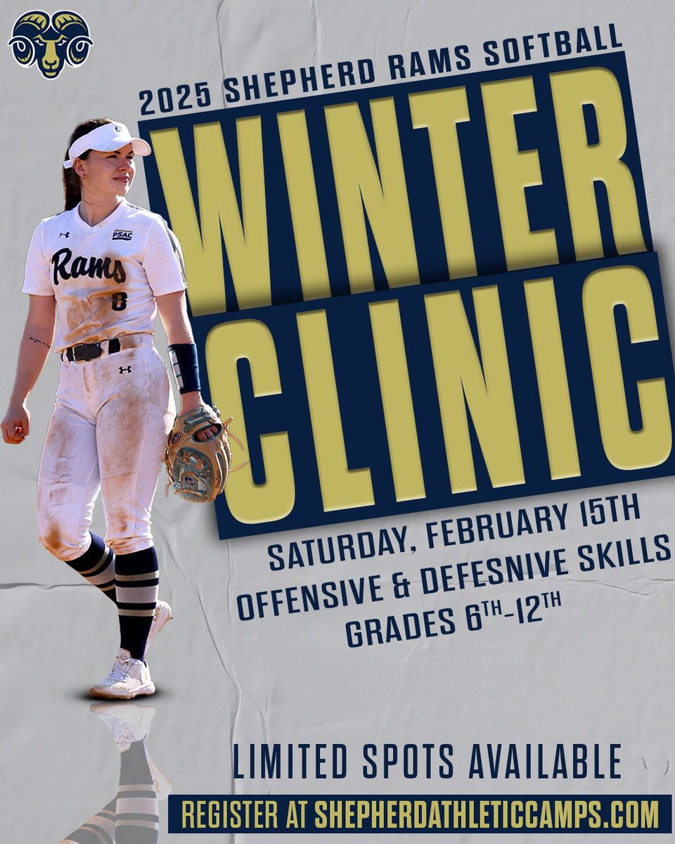 Shepherd Softball (@suramssoftball) on Twitter photo Our winter clinic registration is live! If you’re looking to work on fundamentals or showcase your skills to the coaching staff, this is the time to do it! Still need to fill a couple spots for our 2025 class— we hope to see you there!🤘🏼
Link to Register: shepherdsoftballcamps.totalcamps.com/shop/EVENT?fbc… Our winter clinic registration is live! If you’re looking to work on fundamentals or showcase your skills to the coaching staff, this is the time to do it! Still need to fill a couple spots for our 2025 class— we hope to see you there!🤘🏼
Link to Register: shepherdsoftballcamps.totalcamps.com/shop/EVENT?fbc…