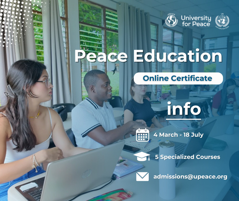 UPEACE's tweet image. Join our Online Certificate in Peace Education to empower yourself to teach for peace, design impactful curricula, and transform classrooms into catalysts for change.
🗓️ March 4 – July 18, 2025
Apply now: bit.ly/3BvWlG4
#OnlineEducation #Peace #TransformativeLearning